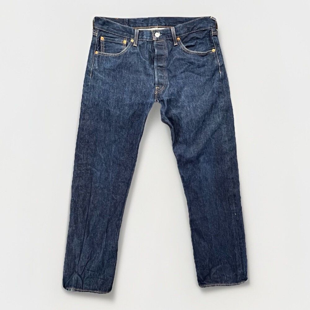 Levis 501 Jeans Mens 32 Blue Denim Solid Regular Fit‎ Button Fly 35x31